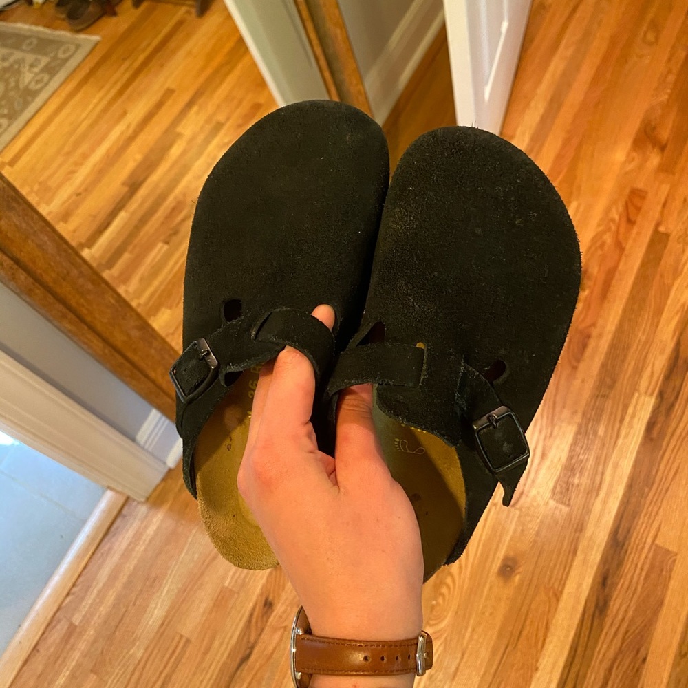 Black Suede Birkenstock’s Clogs